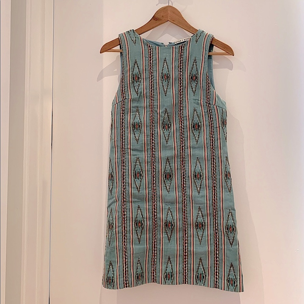 Alice Olivia Striped Embroidered Beaded Dress Sz 2